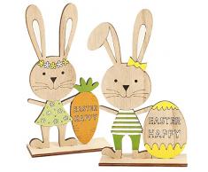 YISKY Coniglio di Pasqua Decorative Legno, 2 Pezzi Coniglietti Pasquali Decorazioni, Decorazioni Pasquali in Legno, Ornamenti da Tavolo Coniglietto, Coniglio Pasquale Legno per Decorazioni Interni
