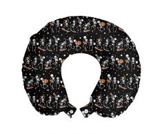 ABAKUHAUS Halloween Cuscino da Viaggio, scheletri Carnevale, Accessorio in Schiuma di Memoria per Viaggio, 30 cm x 30 cm, Charcoal grigio albicocca