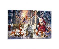 Poster su tela di Natale, Babbo Natale, albero di Natale, cervo, stampa artistica da parete moderna per la camera da letto, 50 x 75 cm