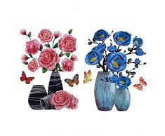 Vaso per Piante Adesivi Murali 3D, Adesivi Stereo per Piante Fai-da-te Adesivi Murali Fiori Autoadesivi Impermeabili per Porta a Muro Decorazione Frigorifero 2 Pezzi