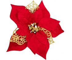 Roqueen 10 Pezzi 22CM Fiori di Natale Artificiali con Clip Scintillio Albero di Natale Poinsettia Ornamenti per Natale Ghirlanda Nozze Festa Ristorante Decorazione (Rosso)