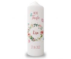 Candela Personalizzata Per Battesimo Con Stampa UV - Nome E Data - Diametro 8cm X Altezza 25cm, 90 Ore Di Combustione
