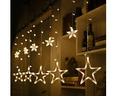 138LEDs Tenda di Finestra Icicle Luci Della Stringa,KINGCOO 2m 12 Stelle Controllo Della Batteria Luce Tende Catene Luminose Decorativa per Festa Natale Parte Matrimonio Giardino Domestico Esterno (Bi