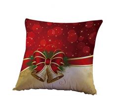Kword Federe di Natale, Campane di Natale di Stampa Lino Tiro Lino Cuscino Caso Quadrato Cuscino Decorativo Copertura di Cotone (Rosso)
