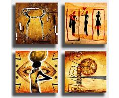 Quadri Moderni ETNICO 4 pezzi arte africa africana Sole Stampa su Tela Canvas Arredamento Arte Astratto XXL Arredo soggiorno salotto camera da letto cucina ufficio bar ristorante
