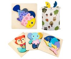 Puzzle in Legno per Bambini, 4 Pezzi Animali da Puzzle in Legno, Giochi Bambini da Puzzle in Legno, Puzzle Plug-in in Legno, Giochi Legno Puzzle Regalo di Natale di Compleanno per 1 2 3 4+ Anni