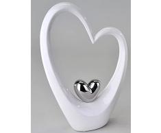 Scultura moderna forma unaltezza bianco/argento cuore cm 37