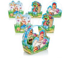com-four® 6x Cestino Pasquale con Motivi Animali - Cestini di Cartone da Riempire - Borsa di Cartone con Manico per Regali - Nido di Pasqua con Manico (multicolore - 3 motivi)
