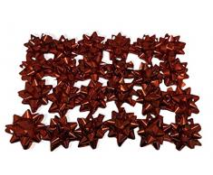 GMM 24 Coccarde da Regalo Grandi, Colore Rosso Metallico per Regali di Natale, Fiocchetti per Pacchetti Regalo Autoadesivi, Stelle Decorative per Natale e Compleanni, Diametro 8cm con Adesivo 3.5cm