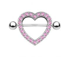 PiercedOff Parapezzoli in acciaio chirurgico 316L con zirconia cubica a forma di cuore, spessore 14 GA (1,6 mm), lunghezza 22 mm, dimensione sfera 5 mm, acciaio, ottone