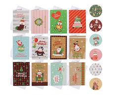KINBOM 24 Pezzi Biglietti Auguri Natalizi , con Buste e Adesivi Set di Biglietti di Auguri Cartolina di Buon Natale Biglietto di Auguri Stagionale per Regalo di Amici di Famiglia
