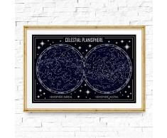 EBONP Quadro su Tela Planisfero Celeste Mappa Stampa su Tela Stampe Costellazione Immagini per pareti Pittura per la casa Decorazione per pareti Regalo di Natale Capodanno-28x40inch