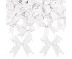 50 Pz Fiocchi Decorativi Albero di Natale Nastro Fiocco per Bomboniere Fiocco Natalizio Fiocchetti Colorati Decorazione Natalizie Biglietti Sacchetti Regalo Matrimonio Compleanno Fai da Te (Bianco)