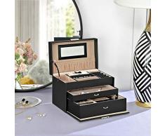SONGMICS Scatola Portagioie a 3 Livelli, Custodia per Gioielli con 2 Cassetti e 1 Scatolina da Viaggio Portatile, per Anelli Braccialetti Orecchini Collane, Idea Regalo, Nero JBC126BK