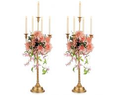 NUPTIO Oro Candelabri Centrotavola 5 Candele: 94cm Set di 2 Portacandele da Terra Alto, Candelabro In Metallo Portacandele Retrò per Casa Matrimonio Natale Halloween Compleanno Anniversario