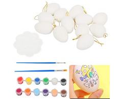 Speyang Uova di Pasqua in Plastica, Uova di Plastica Colorate con Nastro Colorato, 12 Pezzi Uova Pasquali da Appendere Fai da Te di Pasqua per La Decorazione e Regalo