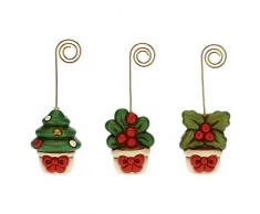THUN - Set 3 Segnaposto Albero, Vischio e Agrifoglio - Natale - Accessori Cucina - Ceramica - Ø 3,8 x 5 h cm