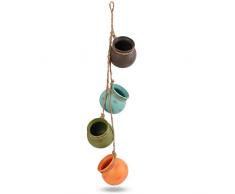 FORMIZON Vasi Ceramica per Piante, 4 Pezzi Vasi Sospesi per Piante, Colorati Vasi per Fiori con drenaggio , Vaso da Fiori in Ceramica con Corda di Iuta per Patio Giardino Regalo Decorazioni