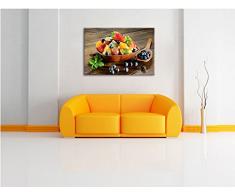 Frutta mela uva ciliegia cesto di frutta su tela, Immagini XXL completamente incorniciati con telai di grandi dimensioni cuneo. Stampa artistica su quadro a parete con cornice. Più economico di pittura o di un dipinto a olio,