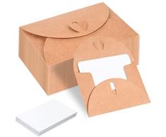 Ulikey 80 Pezzi Buste in Carta Kraft con Biglietti, Vintage Mini Buste con Chiusura a Cuore, Biglietti di Auguri Scheda Inviti Fatti a Mano per Natale, Ringraziamento, Matrimonio, Festa di Compleanno