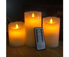 flintronic Candele LED, 3 pezzi Candela a LED con Telecomando, 10/12.5/15CM Candele Senza Fiamma Tremolante con Telecomando e Funzione Timer per Compleanno/Festa/Matrimonio/Hotel