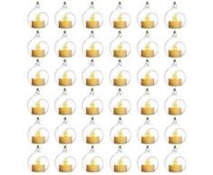 Sziqiqi 36 Pezzi Candelabro di Vetro Appeso, Ciondolo in Vetro con Candele a LED, Decorazioni a Lume di Candela per Feste Matrimoni, Decorazioni Natalizie per San Valentino, Trasparente