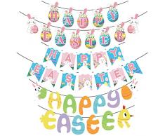 Treer Festone per feste di Pasqua, bandiera pasquale, coniglio, carota, alfabeto, bandierine da appendere, per casa, camino, scuola, fattoria allaperto