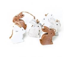12 pezzi piccolo bianco in legno marrone coniglietto pasquale 6 cm da appendere – Legno lepri Pasqua Decorazione Oster fatti a mano come ciondolo regalo Give Away – Pasqua Decorazione da appendere o altri Nest decorare