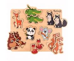 PikatoyZ Giochi bimbo 1 anno, 2 3 anni. Giocattoli bambino con animali della foresta. Puzzle legno bambini ideali come regalo a Natale o compleanni. Gioco montessori educativi per bambino e bambina