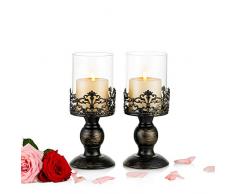2 Pezzi Portacandele Vintage per Tavoli Portacandele con Colonna Nera con Coperchio in Vetro, Candeliere Antico Uragano per la Decorazione della Cena A Lume di Candela per la Festa di Nozze A Casa