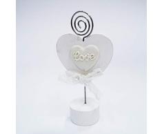 takestop® SEGNAPOSTO SEGNA Posto Clip Foto Cuore con Scritta Love Legno Merletto PORTAFOTO segnatavolo bomboniera Matrimonio Wedding Nozze Compleanno Festa (Set 6 Pezzi, Bianco)