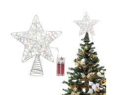 Belle Vous Puntale Stella Albero di Natale Led (24x22cm) Puntale Bianco Albero Natale - Tree Topper Xmas Stelle per Albero di Natale 3D Innevate- Decorazioni Natalizie a 18 Luci (Batteria Non Inclusa)