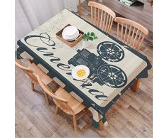 Tovaglia in Cotone e Lino Anti Macchia,Cinema, Disegno del Manifesto di Grunge con Scritte e proiezioni del Cinema con,Tovaglia per Tavolo Rettangolare Decorazione Domestica della Cucina (140x200 cm)