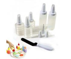 KIT DECORAZIONI PER DOLCI 5 FLACONI 5 BECCUCCI 1 SPATOLA TORTE BISCOTTI 193303