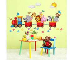 R00125 Adesivo murale per bambini Wall Art - Animaletti viaggiatori - Misure 120x30 cm - Decorazione parete, adesivi per muro, carta da parati