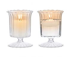 Sziqiqi Portalumini in Vetro, 2 Pezzi Portacandele a Colonna Elegante Candelieri Trasparente, Candelabri Centro Tavola Moderno per Soggiorno Matrimonio Porta Candele per Decorazione Natalizia