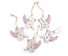 Logbuch-Verlag 5 ciondoli Angeli Legno Rosa Glitter Angelo Custode Albero Natale addobbi Regalo Decorazione Natalizia Marrone Chiaro bomboniera DIY