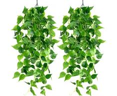 Firschoie 2 Pezzi Pianta artificiale sospesa, 100 cm Ghirlanda di edera finta Pianta artificiale di edera pensile, Adatto per matrimoni, giardini, corridoi, decorazioni murali