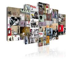 murando Quadro Banksy Collage 200x100 cm 5 pezzi Stampa su tela in TNT XXL Immagini moderni Murale Fotografia Grafica Decorazione da parete Astratto i-C-0092-b-n