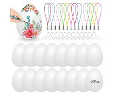 Bluelves Uova di Pasqua Decorazioni, 50 Uova Pasquali da Appendere, Bianco Uova Pasquali con La Corda, Pittura di Artigianato Fai da Te di Pasqua per La Decorazione e Regalo