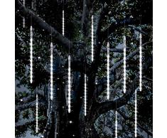Vikdio Pioggia di Meteoriti Luci Della Pioggia, 50cm 16 Tubi a Spirale 864 LEDs Impermeabile Luci di Stringa per Natale Halloween Albero del Giardino Home Decor, Supporto 2 Set Gancio (Bianca)