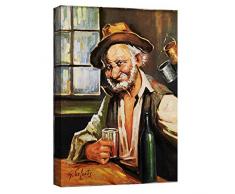 canvashop Quadri moderni soggiorno Teomondo Scrofalo cm 50x35 Quadro su tela canvas stampe da parete il bevitore di vino Drive in arredo casa cucina arredamento