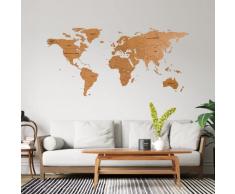 Mappa del mondo 3D in legno | Decorazione darte per parete | Mappa di viaggi per parete. Idea Eccellente Come Regalo o Come Decorazione muraria - Ufficio, Cucina, Salotto (200 x 100 cm, Marrone)