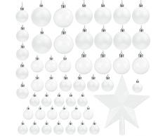 Belle Vous Palline Albero di Natale Bianche (50pz) - Palline Bianche Albero Natale Brillanti Varie Misure con Punta Stella Albero - Addobbi Natalizi per Albero di Natale da Appendere Interno/Esterno