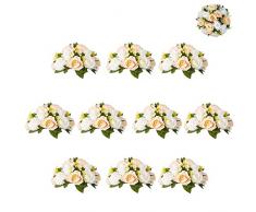 BLOSMON Fiori Finti Decorazioni Centrotavola Matrimonio 10 Pezzi Bianco Champagne Rose Palline Fiori Artificiali per Decorazioni Casa Flowers Finte Realistici Addobbi Centro Tavola Moderno Soggiorno