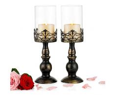 2 Pezzi Portacandele Vintage per Tavoli Portacandele con Colonna Nera con Coperchio in Vetro, Candeliere Antico Uragano per la Decorazione della Cena A Lume di Candela per la Festa di Nozze A Casa