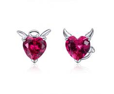 Qings Halloween Orecchini Asimmetrici Ali di Angelo di Diavolo Orecchini Rubi Zirconi Cuore Rosso Regali di Natale Halloween per Donne e Ragazze