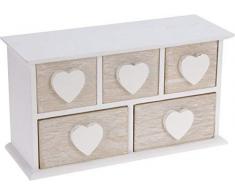 Portagioie piccolo in legno con 5 cassetti, con cuore in legno bianco, cofanetto portagioie