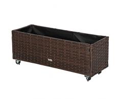 Outsunny Fioriera Rialzata, Letto per Ortoin Rattan Sintetico con 4 Ruote Bloccabili, per Interni ed Esterni, 94.5x31x36cm Grigio talpa