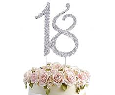 18 Numero Cake Topper, DOYUKY Glitter Metallici Cake Topper, Decorazione Della Torta 18 Compleanno, Strass Decorativo Cake Topper, per 18 Festa di Compleanno di Anniversario per Feste (Argento)